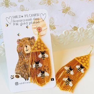 Honey Bee Honeycomb Fringe Earrings
